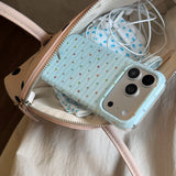 Light Blue Thin Striped Multicolor Tiny Polka Dot Glossy Cute Phone Case for iPhone 17 16 15 14 13 Pro Max Back Phone Cover Capa