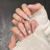 10pcs French Oval Handmade Press on Nails Almond Butterfly Design Cat Eye Nails with Glue Detachable Full Cover Artificial Nails