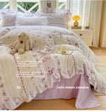 Flower Skin-friendly Bedding Set Class A Washed Cotton Duvet Cover Set Lace Ruffles Quilt Cover Soft Cover Bed Linen Pillowcases