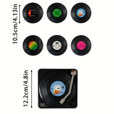 6Pcs Record Coaster with Player Storage Stand, Retro Vinyl Record Coaster, for Home Decoration, Non-Slip Insulated Coaster, Coffee Table Coaster, Coffee Coaster, Gift Gift