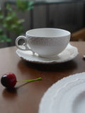 Ins Ceramic Handgrip Coffee Cup Exquisite Afternoon Tea Cup Dish 2Pcs Set French Style Household White Relief Drinkware