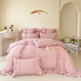 Princess Style Washed Cotton Bedding Set with Pillowcase bed sheet Single Full Bed Linen Purple Duvet Cover Queenking Double Bed