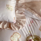 4Pcs Lyocell Soft Silky Cooling Summer Bedding Set Rose Floral Prints Ruffles Duvet Cover Set Bed Sheet/Fitted Sheet Pillowcases