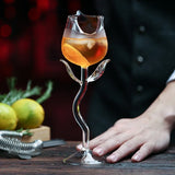 French Romantic Transparent Rose Glass with Transparent Leaf Cocktail Glass Valentine's Wedding Table Decoration Gift Wine Cup