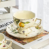 Vintage European-style Coffee Mug Afternoon Tea Set Tape Disc Teapot Kettle Lemon Pattern Porcelain Handle Cup Mugs Coffee Cups