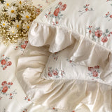 3/4Pcs Vintage French Floral Ruffles Knitted Cotton Double Yarn Soft Skin-friendly Bedding Set Duvet Cover Bed Sheet Pillowcases