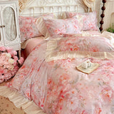 France Lace Princess Bedding Set Luxury Pink Egyptian Cotton Flowers Duvet Cover Sets Fitted Bed Sheet Pillowcases Home Textile