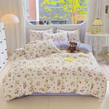 100% Cotton Bedding Set Soft Skin-friendly Four Piece Set Single Couple Flower Printed Comforter Duvet Cover Set for Adults Kids