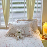 100% Cotton 2pcs Flower Prints Ruffles Pillowcases 48x74cm Sizes Cushion Cover for Bed Floral Style Adults Kids Pillowslip 베개커버