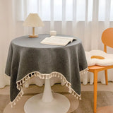 Tassel cotton linen tablecloth desk decoration cloth round tablecloth tea table dining table tablecloth tea table cloth art