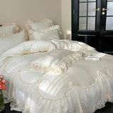 Pink Egyptian Cotton Princess Bedding Sets Luxury Chiffon Lace Embroidery Ruffles Duvet Cover Bed Sheet Pillowcases