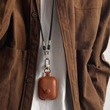 For Airpods 4 4th Case Leather Business Cases For AirPods 4 3 2 1 Pro Cover Headset Shell Headphone Funda With Neck Long Lanyard