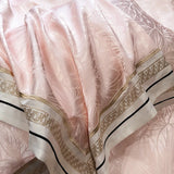 Pink Jacquard Bedding Sets Luxury Satin Cotton Embroidery Duvet Cover Fitted Bed Sheet Pillowcases Home Textile
