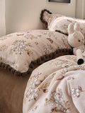 Ikeehome  Dr Flower Record Milk Fuzz Coral Fce Four Piece Set Girl Sle Warmth Bedding Cover Winter Cozy French Sle Bedding