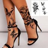 2 Sheets Waterproof Temporary Tattoo Sticker Butterfly Flower Rose Fake Tatto Flash Tatoo Shin For Girl Women Body Art Tattoos