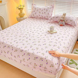 Purple Flower Bed Sheets Single/Queen/King Size Fitted Bed Sheet with Elastic Band drap de lit High Quality Mattress Cover 180