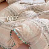100% Cotton Floral Bedding Set Single Queen King Size Washed Cotton Soft Duvet Cover Bed Sheet/Fitted Sheet Pillowcases 3/4Pcs