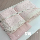 Princess Style Bedding Sets Ruffle Lace Bow Quilt Cover Romantic Print Bedclothes Home Decor Woman Girl Bedroom Duvet Cover 4pcs