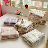 INS Princess Bedding Set 이불세트 New Soft Wrinkled Double-layer Bed Flat Sheet Twin Queen Size Duvet Set Pillowcase Bed Linens