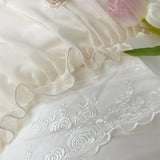 800TC Lyocell Bamboo Fiber Soft Silky Cooling Bedding Set Pink Romantic Lace Ruffles Duvet Cover Flat/Fitted Sheet Pillowcases