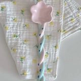 Colorful Girlheart Ceramic Twist Spoon Long Handle Dessert Spoon Underglaze Color Dinnerware Set