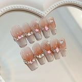 Cute French Handmade Press on Nails Glitter Red Powder Blusher Sweet Coffin Fake Nail Full Cover Heart Diamond Design Nails Tips