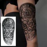 1 Sheet Compass Family Temporary Tattoos For Women Men Adults Flower Tribal Maori Totem Tattoo Sleeve Waterproof Temp Stickers