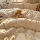 Princess Lace Bedding Set INS Nordic Girls Soft Washed Cotton Bed Flat Sheet Queen King Size Duvet Set Pillowcase Bed Linens