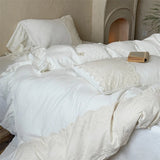 Vintage Lace French Princess Bedding Set 100% Cotton Double Yarn Soft Duvet Cover Flat/Fitted Bed Sheet Large Ruffles Pillowcase