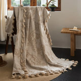 Ikeehome  new cotton and linen jacquard fringed blanket office nap air conditioner blanket home sofa leisure blanket