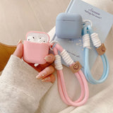 Simple Style Round Soft Liquid Silicone Cover For AirPods 1 2 3 4 Pro Pro2 Earphone Case Anti-Loss Lanyard Wrist Strap Protector
