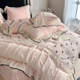 Princess Style Duvet Cover Set Rose Embroidery Bed Cover Lace Ruffles Bed Sheet Pillowcase Soft Bedding Set Decor Gift for Home