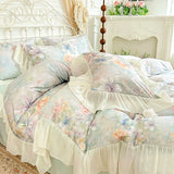 Egyptian Cotton Bedding Set Luxury Flowers Printing Lace Princess Duvet Cover Sets Fitted Bed Sheet Pillowcases Home Textile