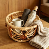 Handwoven Rattan Storage Basket Multipurpose Organizer for Kitchen Sundries Clothing Toys Snacks Desktop Items Home Organization