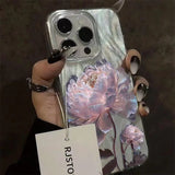 Pink Peony Lotus Print Phone Case for IPhone 16 15 14 13 12 11 17 Air Pro Max 15 Pro 7 8 Plus 16e Shockproof Silver Plated Cover