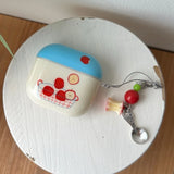Fresh Lovely Blue Apple Smooth Soft Bluetooth Earphone Case For AirPods 4 3 2 1 Pro Pro 2 Protection Cover Cute Chain Pendant
