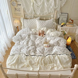Korean French lazy style puff flower edge quilt cover four-piece set princess style dormitory three-piece set