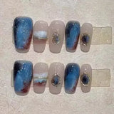 10Pcs Extravagant Handmade Press on Nails with Cat Eye Maple Leaves False Nails Square Ballerina Wearable Manicure Autumn-winter