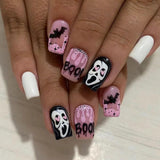 Pink Purple Long Coffin False Nails Y2K Press on Nails Full Cover French Ballet Fake Nails Tips for Women Halloween Party