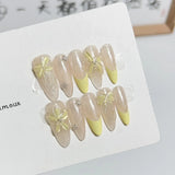 10pcs Detachable Gradient Blue Press on Acrylic Nails Coffin Fake Nails with Heart Designs Handmade High Quality Stick on Nails
