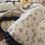 Korean Princess Style 4Pcs Floral Ruffles Bedding Set Single Queen Size Soft Skin-friendly Washed Cotton Duvet Cover Pillowcase