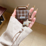 Ins Fashion Brown Grid Case For AirPods 4 ANC Pro 2 Earphone Protecitve Cover For AirPods 1 2 3 4th Soft Case with Star Keychain