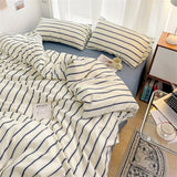 Pure Cotton Home Textile Blue Striped Bedding Set Simple Soft Duvet Cover Sheet Pillowcase Ins Style Bed Linens Queen King Size