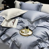 4Pcs Luxury Hollow Lace Wide Edge Solid Color Bedding Set 1000TC Egyptian Cotton Duvet Cover Bed Sheet/Fitted Sheet Pillowcases
