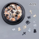 Halloween Nail Sequins 3D Nail Charms Witch Spider Net Black Cat Bat Pumpkin Black Gold Metallic Flakes Nail Art Sequins Decor