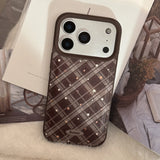 Korean Geometric Checkered Pattern Stars Leather Texture Phone Case for iPhone 17 16 15 14 13 12 11 Pro Max Shockproof Cover