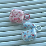 Lovely Pink Flower Gloss Soft Earphone Case for AirPods Pro 2 With Keychain for AirPods 4 3 2 1 Silicone Protection Cover