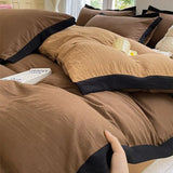 Maillard Solid Color Simple Four-piece Bedding Set Washed Cotton Sheets Quilt Cover Homestay Bedding Student Three-piece Set