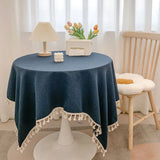 Tassel cotton linen tablecloth desk decoration cloth round tablecloth tea table dining table tablecloth tea table cloth art