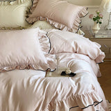 1000TC Egyptian Cotton Princess Wedding Bedding Set Ruffles Black Edge Jacquard Duvet Cover Flat/Fitted Bed Sheet Pillowcases